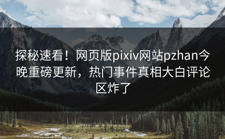 探秘速看！网页版pixiv网站pzhan今晚重磅更新，热门事件真相大白评论区炸了