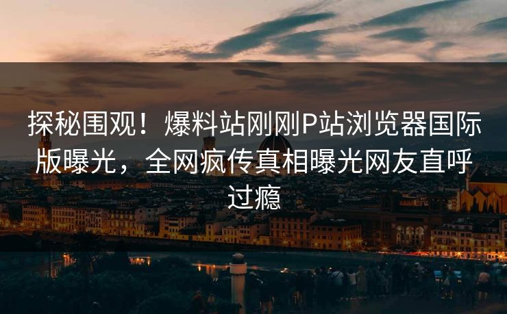 探秘围观！爆料站刚刚P站浏览器国际版曝光，全网疯传真相曝光网友直呼过瘾