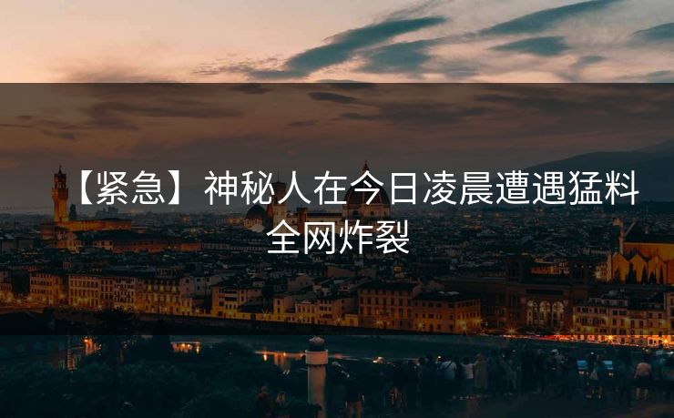 【紧急】神秘人在今日凌晨遭遇猛料全网炸裂