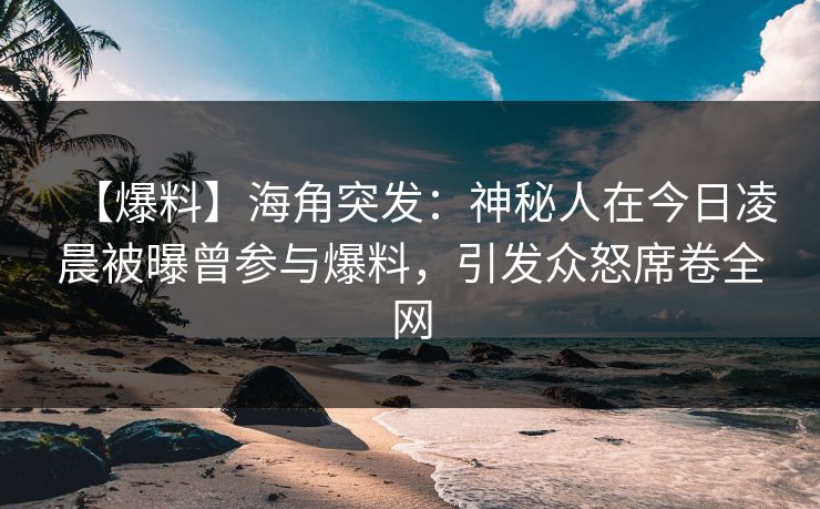 【爆料】海角突发：神秘人在今日凌晨被曝曾参与爆料，引发众怒席卷全网