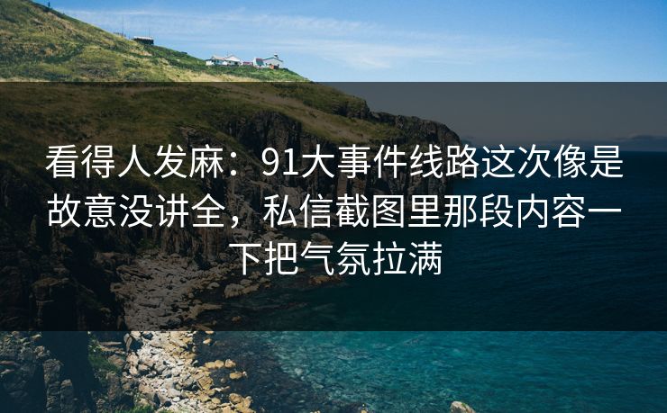 看得人发麻：91大事件线路这次像是故意没讲全，私信截图里那段内容一下把气氛拉满